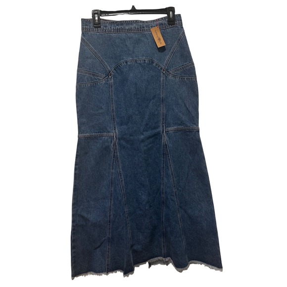 NATURAL LIFE Dresses & Skirts - Natural Life Womens Denim Midi Skirt Blue NWT Paneled Frayed Hem size 8